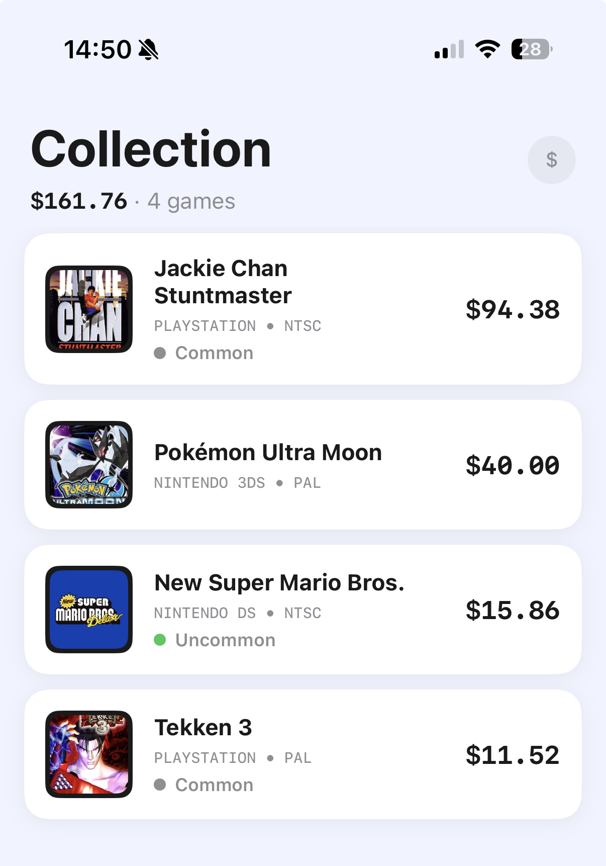 Relic collection screen